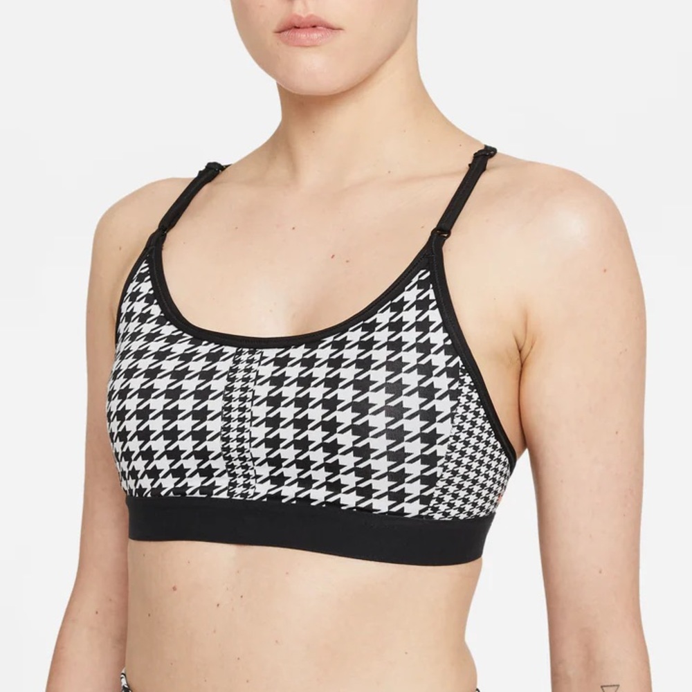 Nike Black and White Houndstooth Sports Bra X-Small